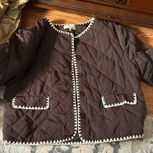 Wayf Chocolate Quilted Jacket with Ivory Trim